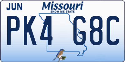 MO license plate PK4G8C