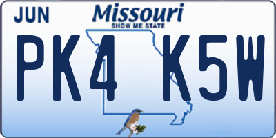 MO license plate PK4K5W