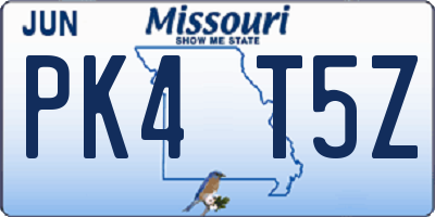 MO license plate PK4T5Z