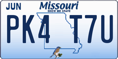 MO license plate PK4T7U