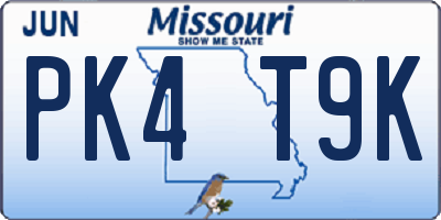 MO license plate PK4T9K