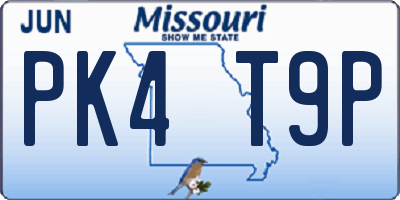 MO license plate PK4T9P