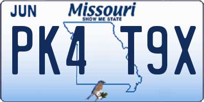 MO license plate PK4T9X