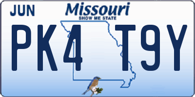 MO license plate PK4T9Y
