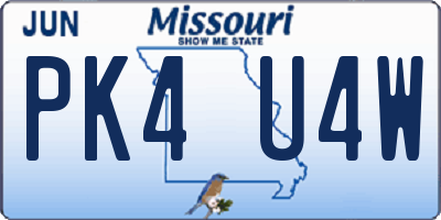 MO license plate PK4U4W