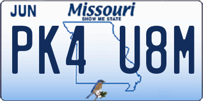 MO license plate PK4U8M