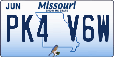 MO license plate PK4V6W