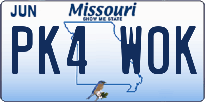 MO license plate PK4W0K