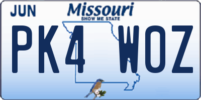 MO license plate PK4W0Z