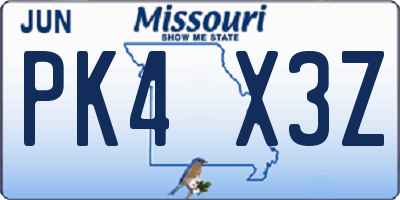MO license plate PK4X3Z