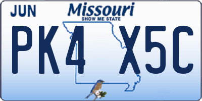 MO license plate PK4X5C