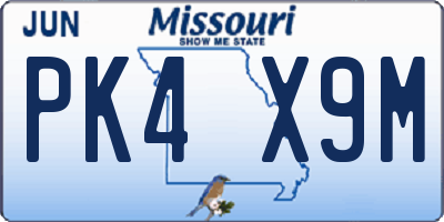 MO license plate PK4X9M