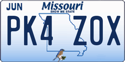 MO license plate PK4Z0X