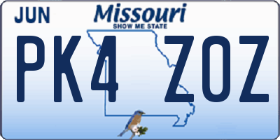 MO license plate PK4Z0Z