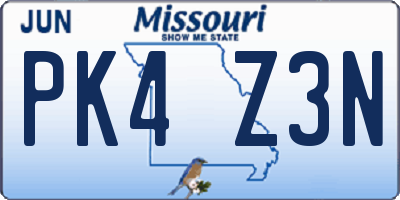 MO license plate PK4Z3N