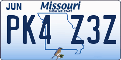 MO license plate PK4Z3Z