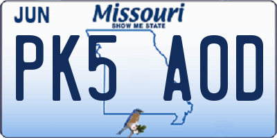 MO license plate PK5A0D