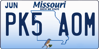 MO license plate PK5A0M