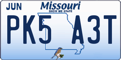 MO license plate PK5A3T
