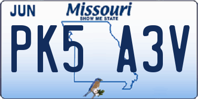 MO license plate PK5A3V