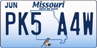 MO license plate PK5A4W