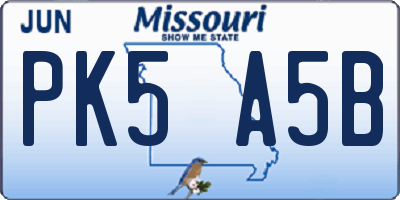 MO license plate PK5A5B