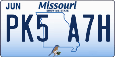 MO license plate PK5A7H