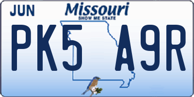 MO license plate PK5A9R