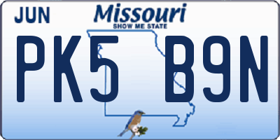 MO license plate PK5B9N