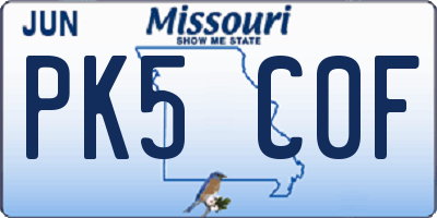 MO license plate PK5C0F