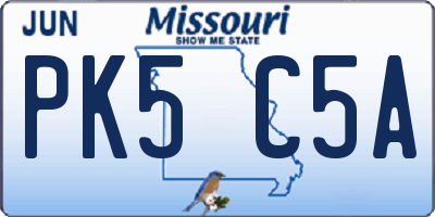 MO license plate PK5C5A