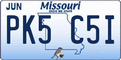 MO license plate PK5C5I