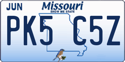 MO license plate PK5C5Z