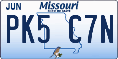 MO license plate PK5C7N
