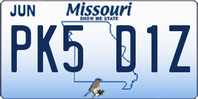 MO license plate PK5D1Z