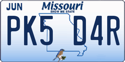 MO license plate PK5D4R