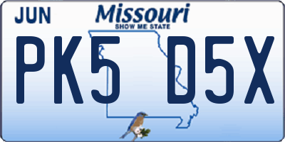 MO license plate PK5D5X