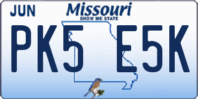 MO license plate PK5E5K