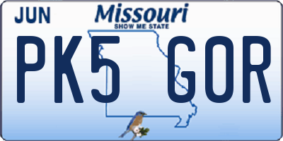 MO license plate PK5G0R