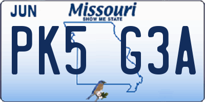 MO license plate PK5G3A