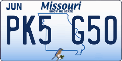 MO license plate PK5G5O