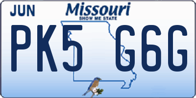 MO license plate PK5G6G