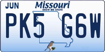 MO license plate PK5G6W