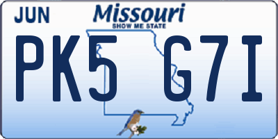 MO license plate PK5G7I