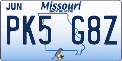 MO license plate PK5G8Z