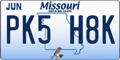 MO license plate PK5H8K