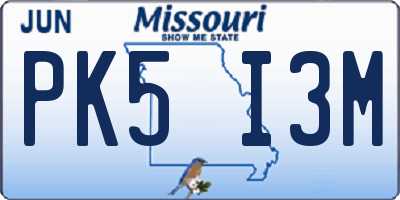 MO license plate PK5I3M