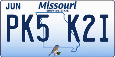 MO license plate PK5K2I