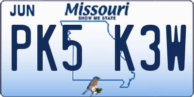 MO license plate PK5K3W
