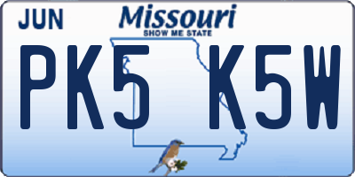 MO license plate PK5K5W